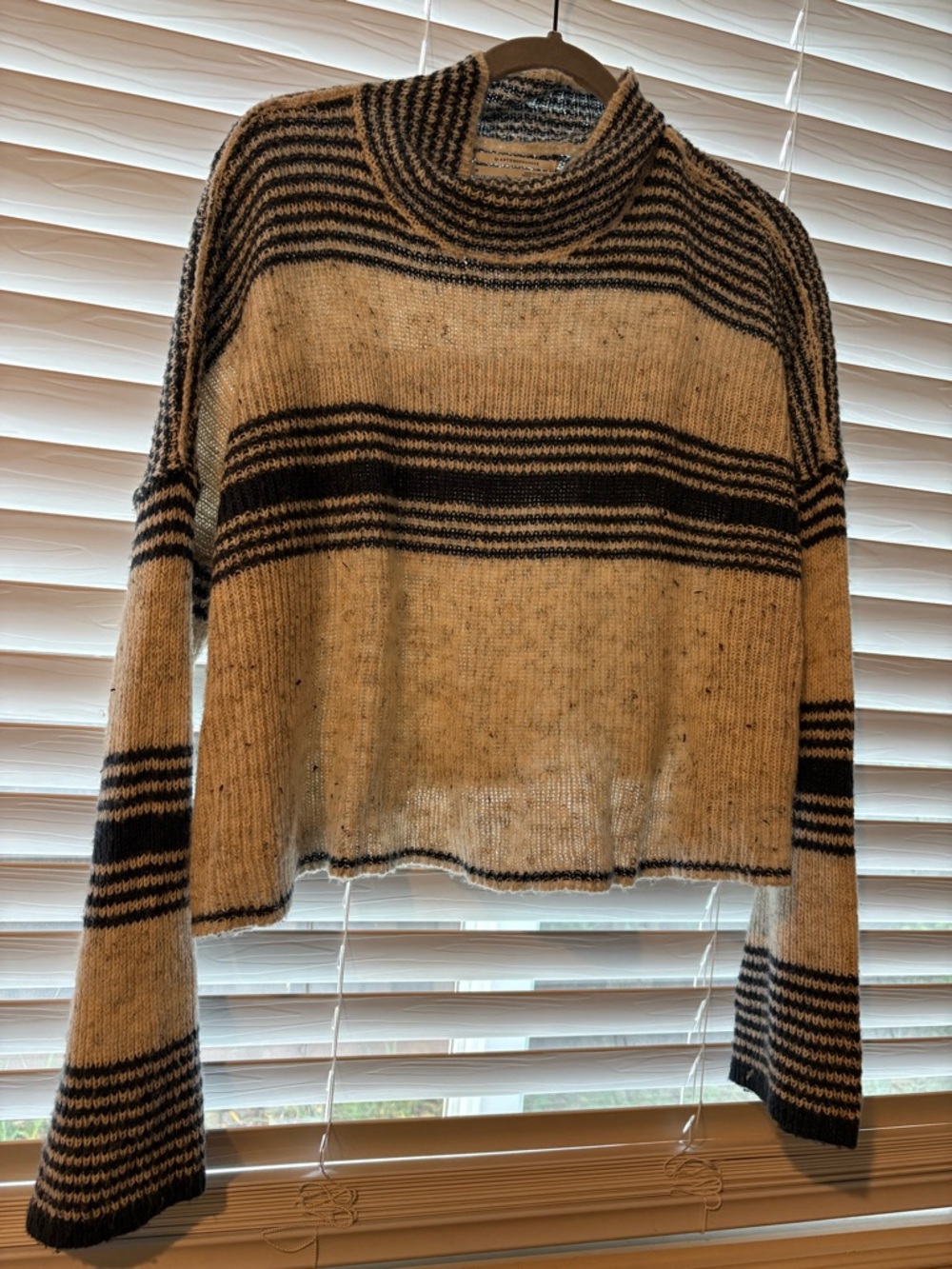 Striped Mock Neck Sweater - Cream & Blue